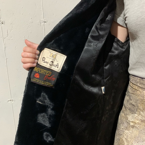 Black Faux Mink Vintage Stroller, Fabric made in West Germany, Penn Craft - Picture 2 of 6